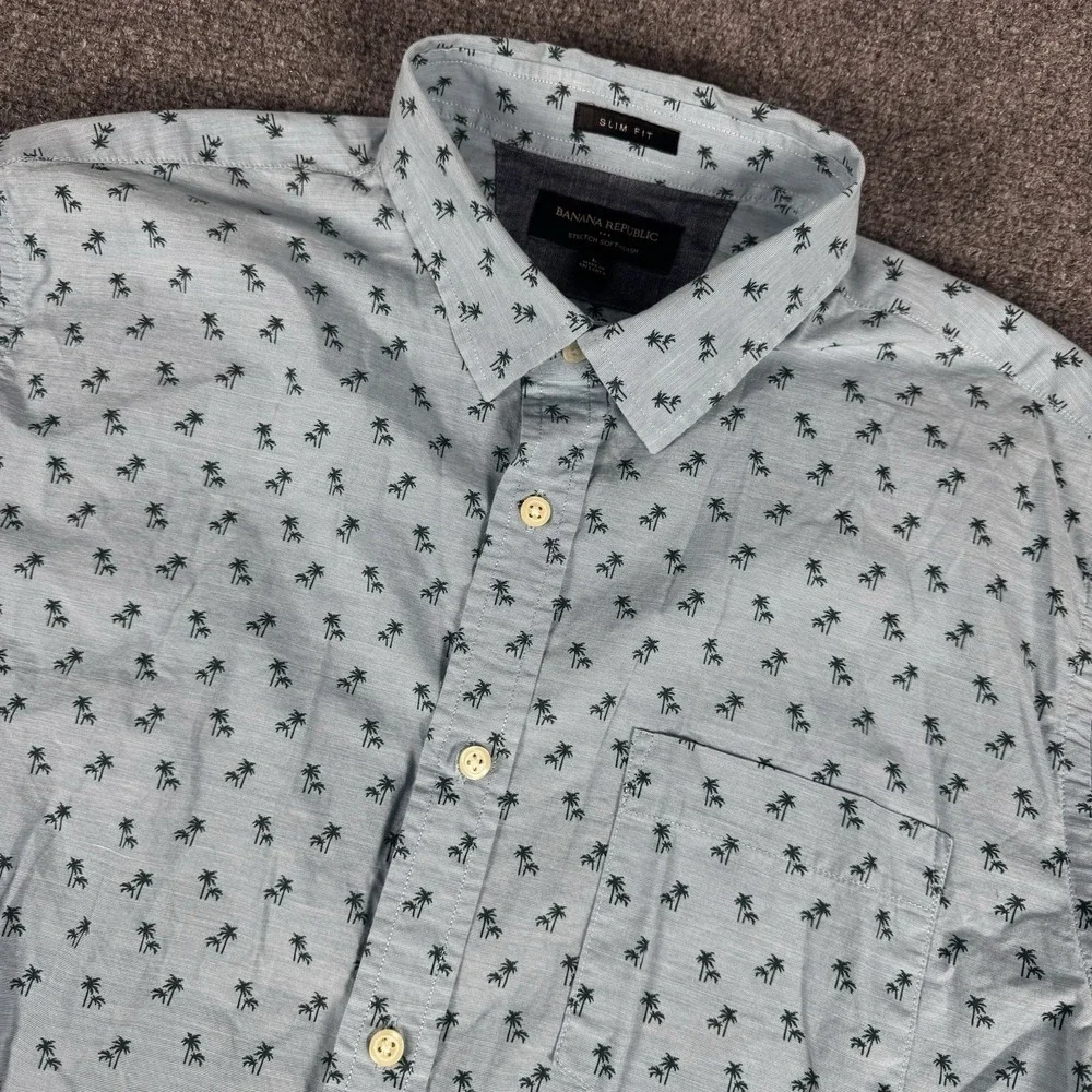 Banana Republic Men's Size L Short Sleeve Palm Tree Slim Fit Button Up Shirt